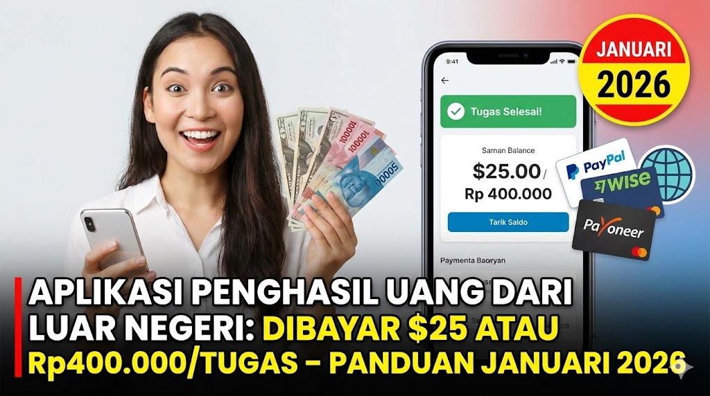 Aplikasi Penghasil Uang dari Luar Negeri: Dibayar $25 atau Rp400.000/Tugas – Panduan Januari 2026