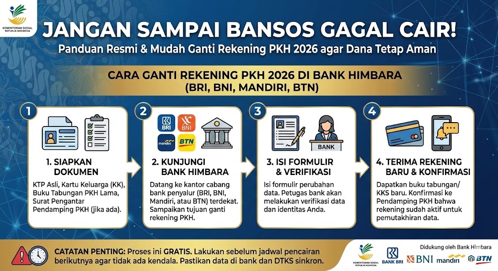 Jangan Sampai Bansos Gagal Cair! Ini Cara Ganti Rekening PKH 2026 di BRI, BNI, Mandiri, BTN.