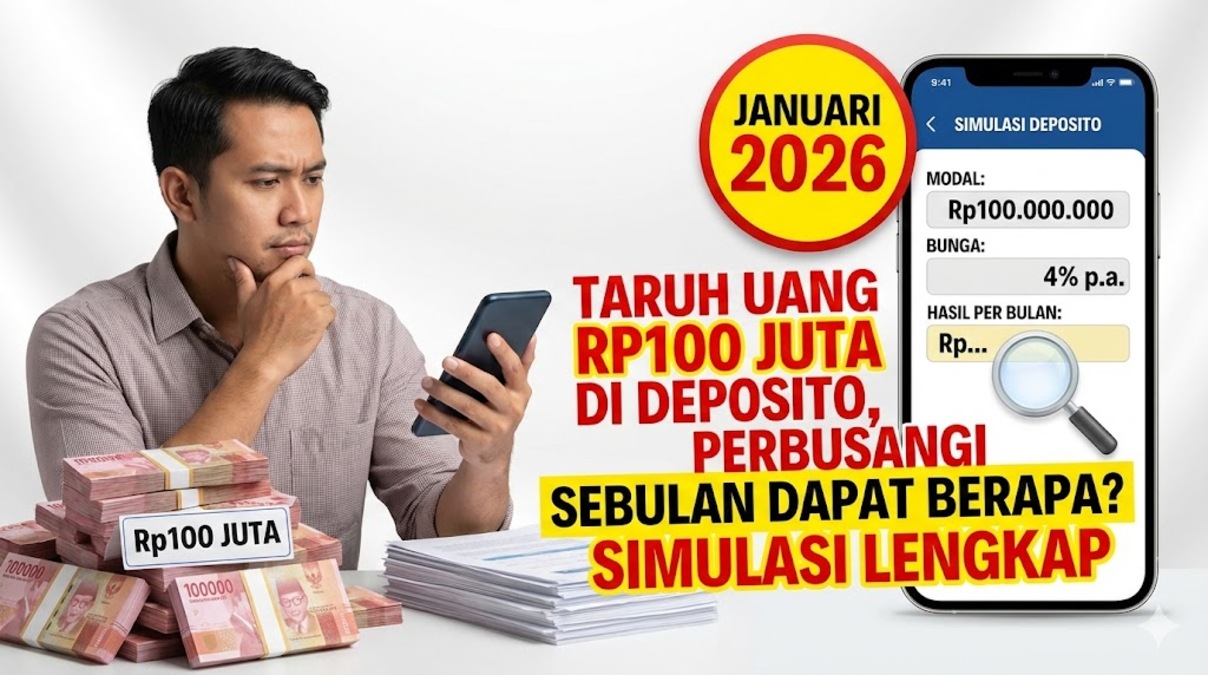 Taruh Uang Rp100 Juta di Deposito, Sebulan Dapat Berapa? Simulasi Lengkap Januari 2026
